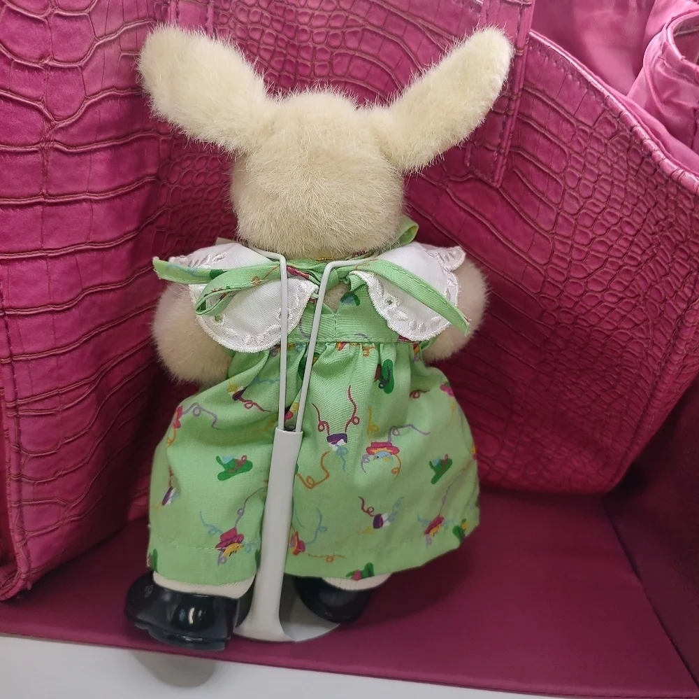 Hoppy Vanderhare Spring Bonnets Bunny Plush with Green Dress. Vintage 19…